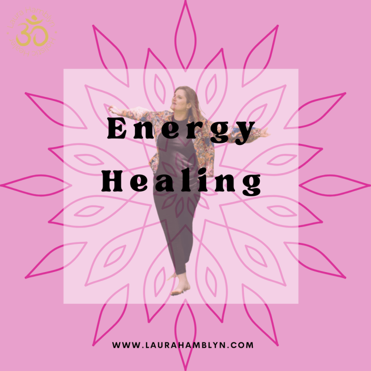 Energy Healing - pink tile with picture of healer in middle
